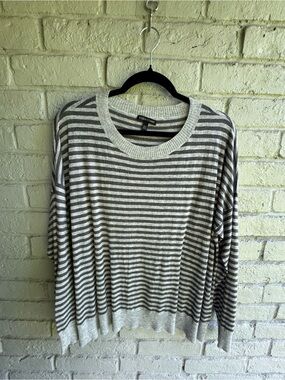 Eileen Fisher Gray and Cream Striped Knit Top